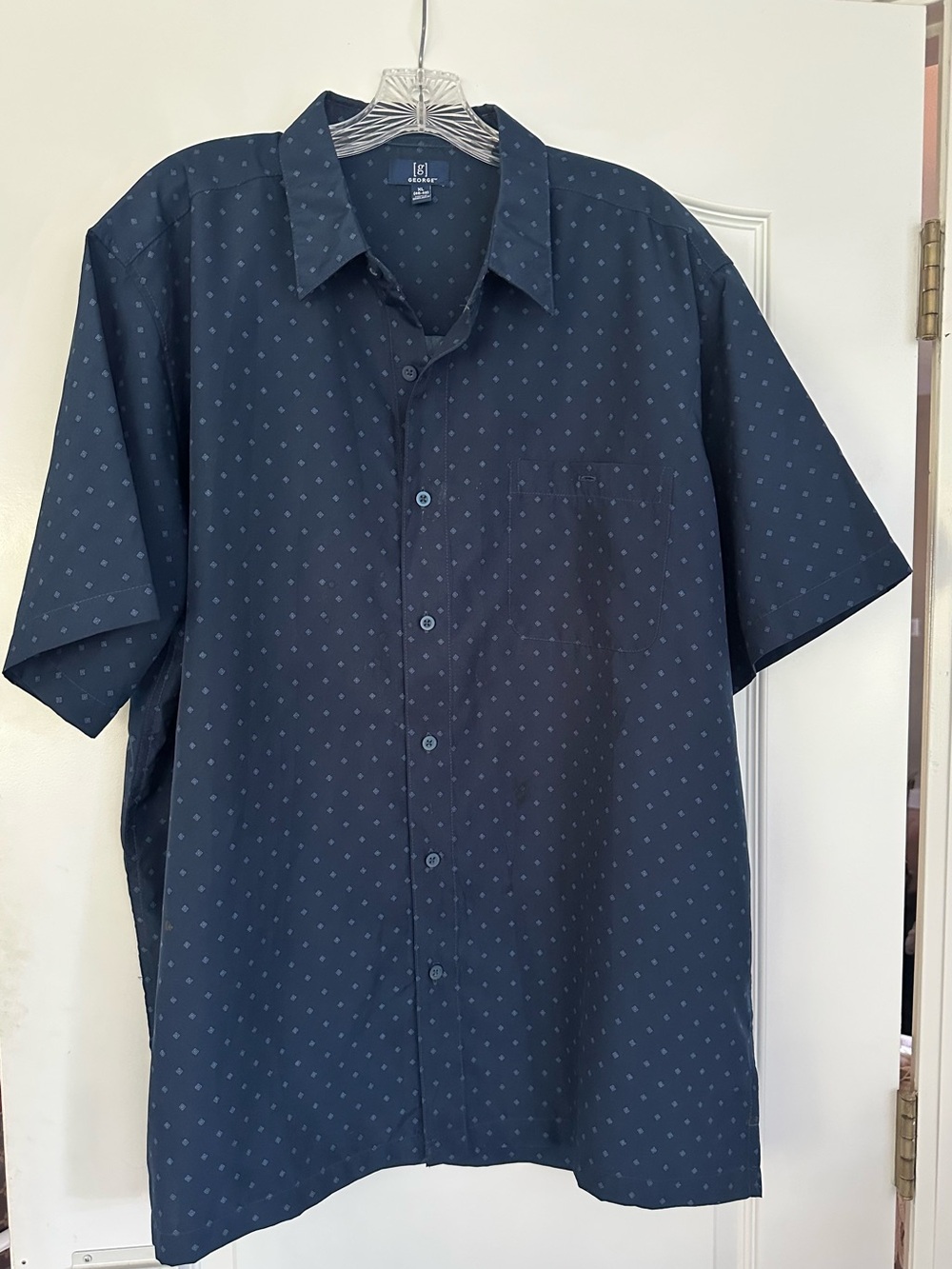 George Navy Short-Sleeve Button-Down Shirt with Micro Dot Print